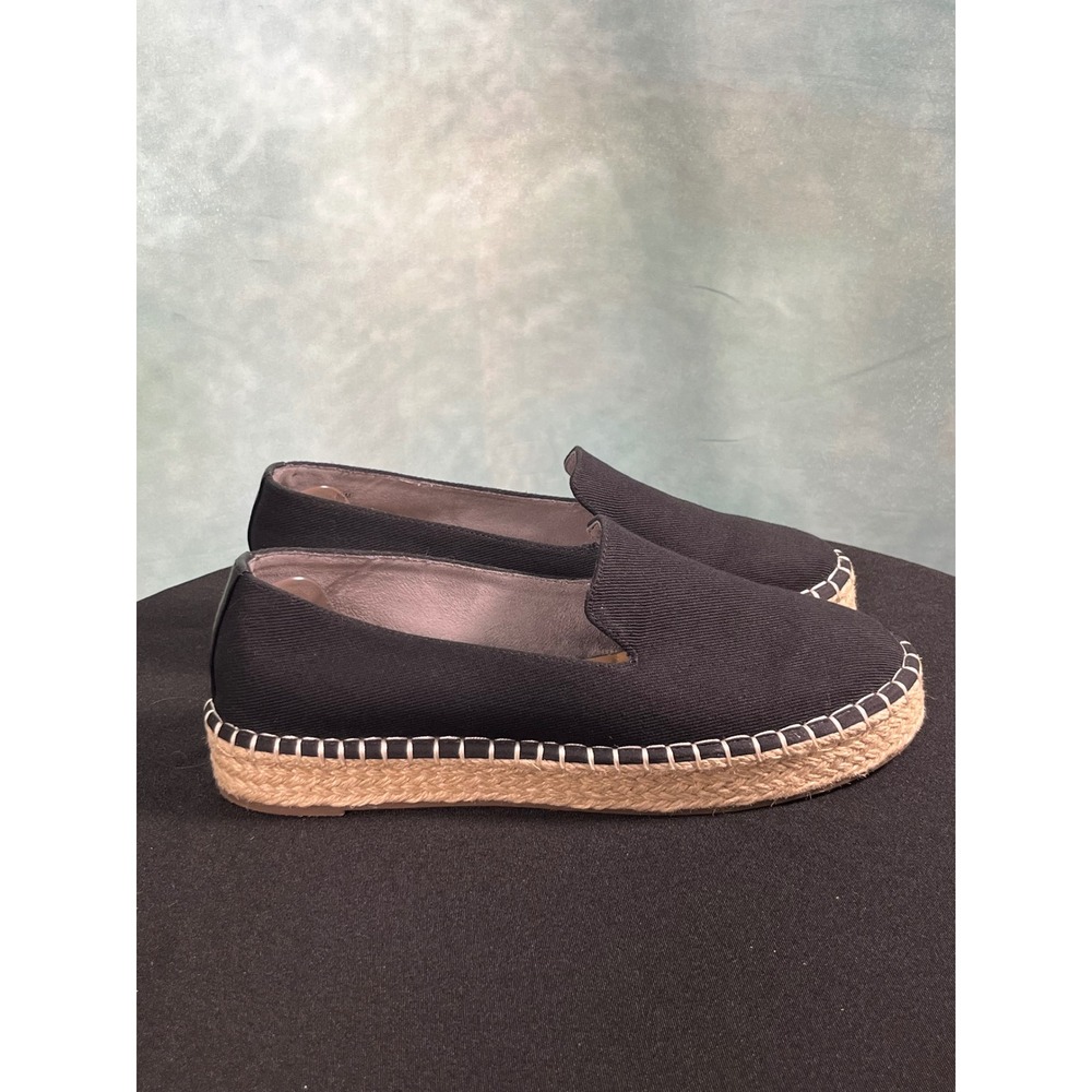 Joie Cara Black Canvas Espadrille Loafers Whipstitch Platform‎ Flats Womens 8.5M